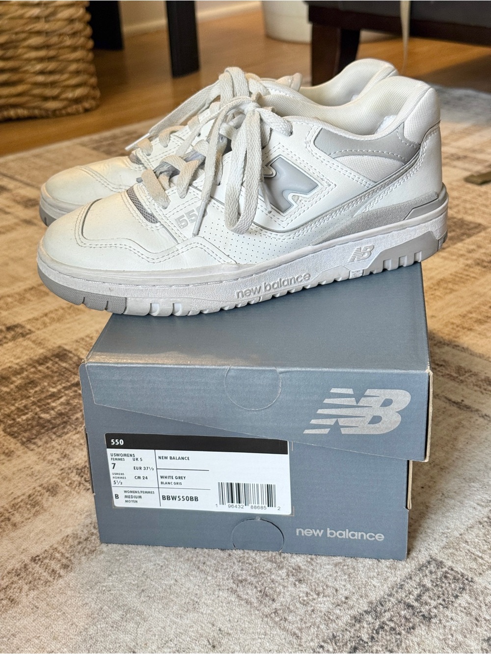 New Balance 550 White and Light Gray Leather Sneakers